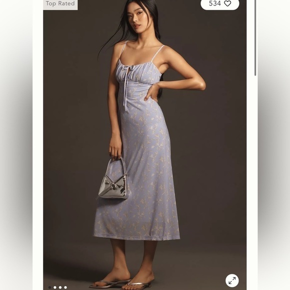 Anthropologie Blue Floral Slip Midi Dress Large NWT Feminine Cottagecore - Picture 5 of 11